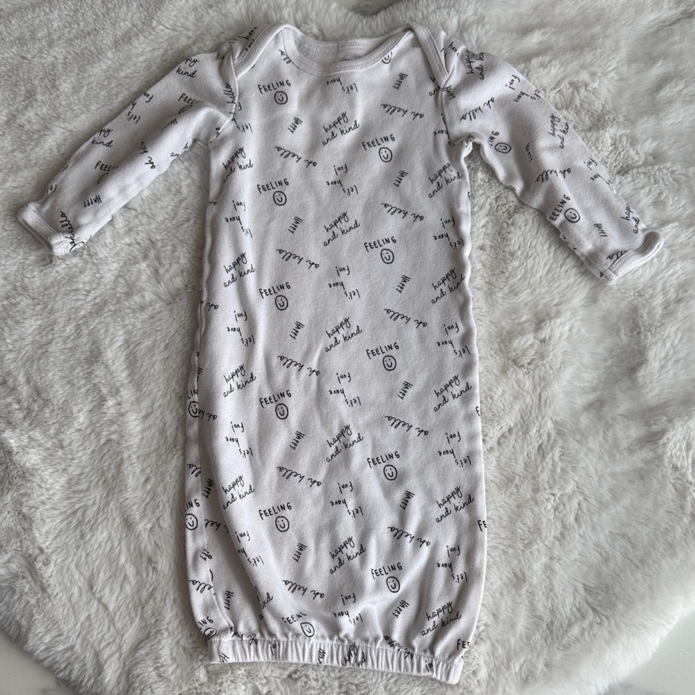 White Baby Sleep Sack with Black Script Print